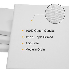 PHOENIX Extra Large Blank Canvas 24x24 Inch - 4 Pack 100% Cotton 12 oz. Triple Primed Pre Gessoed White Stretched Canvases for Painting - Ready to Paint Art Paint Canvases for Oil & Acrylic Paints