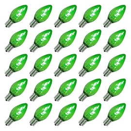 Vickerman 509708 - C7 Candelabra Screw Base Green Transparent Dimmable LED (25 pack) Christmas Light Bulbs (XLEDTC74-25)