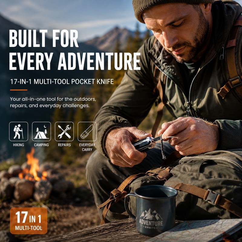 17-in-1 Multi-Tool Pocket Knife for Outdoor Use – Compact Folding