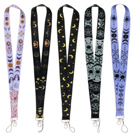 Beemorita Cute Moon and Sun Key Lanyard for Women Girls Teachers Star Neck Lanyard Strap for Keys & ID Card Cool Goth Keychain Badge Lanyards for Men(5pcs Black & Purple Lanyards)