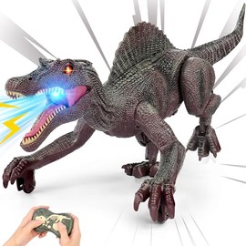 Juguetes de dinosaurio, control remoto realista para niños de 3 a 5, 2.4 GHZ, caminar, recargable, ojos 3D, 3 efectos de sonido, función de demostraci
