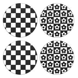 CLKE 4 Pcs Car Coasters Set, Non-Slip Car Cup Holder, Car Coasters for Cup Holders, Flower ＆ Grid Pattern, Automotive Interior Accessories for Most Cars (Two Patterns)