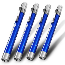 4 Pack | Blue - RE-GEN LED Pen Light Doctors Nurses Eye Pupil Gauge Diagnostic Inspection Penlight Torch Flashlight | Pocket Clip Push Button Switch