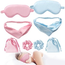 8-Piece Sleep Mask Set for Women and Men, Eye Mask Kit for Home Travel, Blindfold for Break Travel Sleeping for Valentine's Day, Lovers (with Blindfold Hair Bobbles Headband and Storage Bag)