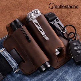 Gentlestache Leather Sheath for Leatherman Multitool Sheath EDC Pocket Organizer with Key Holder for Belt and Flashlight Sheath Multitool Pouch Darkbrown