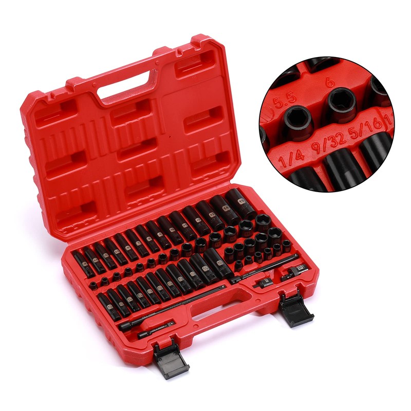 Mayouko 55PCS 1/4 Inch Drive Master Impact Socket Set, Metric/SAE,