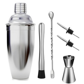 Retoo Cocktail Set, Stainless Steel Cocktail Shaker Bar Set, 750 ml Bar Tool Set, 6-Piece Stainless Steel Shaker Bar Accessories, Professional Cocktail Mixing Set, Barware Set for Home or Bar