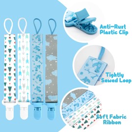 dudoct 8 Pcs Dummy Clips Girls Baby Pacifier Holder Soother Clip Chain Straps with Plastic Clasp, Silicone Ring Adapter, Fit All Dummies & Soothers & Teething Toys, Newborn Essentials (Blue)