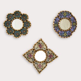 Small Accent Wall Mirror set of 3 - Decorative Vintage mirrors of 6" for wall decor, Peruvian Mirrors Vanity with bronze leaf 'Miraflores'