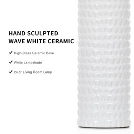 24.5" Modern Ceramic Table Lamps for Living Room ，Farmhouse Nightstand Lamps Set of 2 with White Linen Shade Office Reading Lamp ，Bedroom Lamps for Bedside End Table, Bedroom, Living Room, White