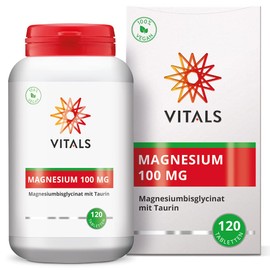 Vitals - Magnesium Bisglycinate 100mg with Taurine 120 Tablets High Dose Compound Form Magnesium Bisglycinate with Superior Bioavailability 100% Vegan