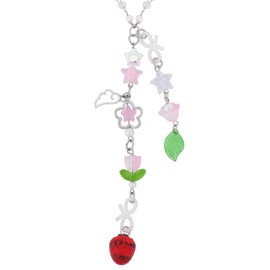 Strawberry Rear View Mirror Charm - Silver Y2K Crystal Bead Car Suncatcher Pendant, Cute Hanging Ornament for Car Accessories, Aesthetic Gift for Women New Driver Friends