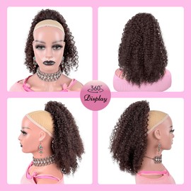 VAVANGA 14inch Short Afro Kinky Curl Ponytail Deep Curly Fluffy Drawstring Ponytail Hair Extension Brown Updo Fake Pony Tail Natural Afro Puff Hair Piece for Black Women - #4(Dark Brown)