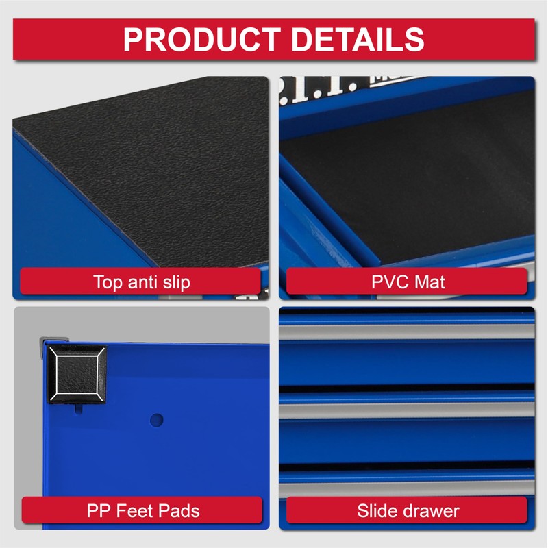 P.I.T. Mini Blue Tool Box, Portable 5-Drawer Micro Roll Cab
