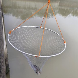Drasry Foldable Bridge and Pier Fishing Net Landing Net High Load-Bearing Aluminum Ring Drop Net for Saltwater Freshwater Pier Fishing Baskets Net Collapsible with 49.2 FT Rope - Color: 23.6*23.6*37 IN / 60*60*94cm