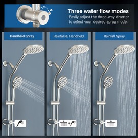 7.5" Rotatable Dual Shower Head with Handheld Combo, Kids Friendly Low 3-Way Diverter, Adjustable Slide Bar for Whole Family Use, Enjoy High Pressure Rainfall Spa Shower, Brush Nickel Finish