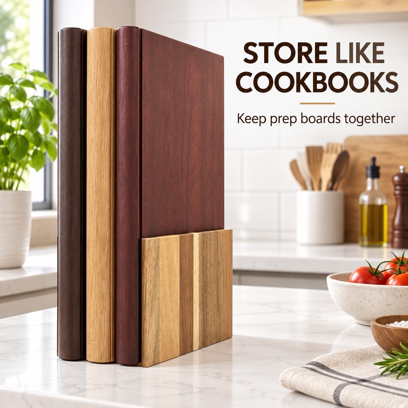 3-Piece Book-Shaped Wooden Cutting Board Set with Upright Storage Base