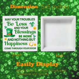 St. Patricks Day Decor - Irish Blessings Decor - May Your Troubles Be Less and Your Blessings Be More Wood Decorative Sign - Home Decor for Desk Table Shelf 5 x 5 Inches