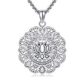 URONE Lotus Necklace 925 Silver Lotus Pendant Old Flower Chain Lotus Jewellery Gifts for Men and Women, Sterling Silver, No Gemstone