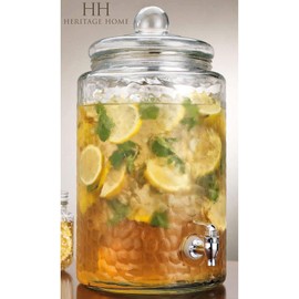 MosJos 3 Gallon Classic Hammered Glass Ice Cold Beverage Drink Dispenser - With Glass Lid 100% Leak Proof Spigot- Wide Mouth Easy Filling For Outdoor, Parties & Daily Use