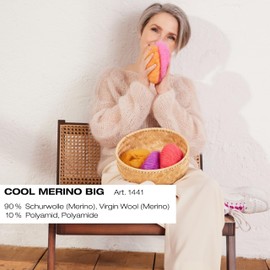 LANA GROSSA Cool Merino Big Voluminous Chain Yarn Made of Classic Merino Wool, Hand Knitting Yarn Made of 90% Virgin Wool and 10% Polyamide, 50 g Wool for Knitting and Crocheting, 90 m Yarn FB 201