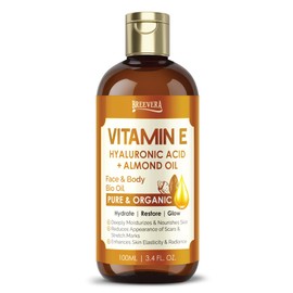 Vitamin E, Hyaluronic Acid & Almond Oil Face & Body Bio Oil – Hydrate, Restore & Glow, Moisturizes Skin, Reduces Scars & Stretch Marks, Enhances Elasticity, 100ml | 3.4 fl. oz.