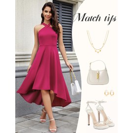 DRESSTELLS Cocktail Dress for Wedding Guest 2025, Homecoming Pink Halter Sleeveless Party Club Maxi High Low Prom Dress Fall Fuschia S