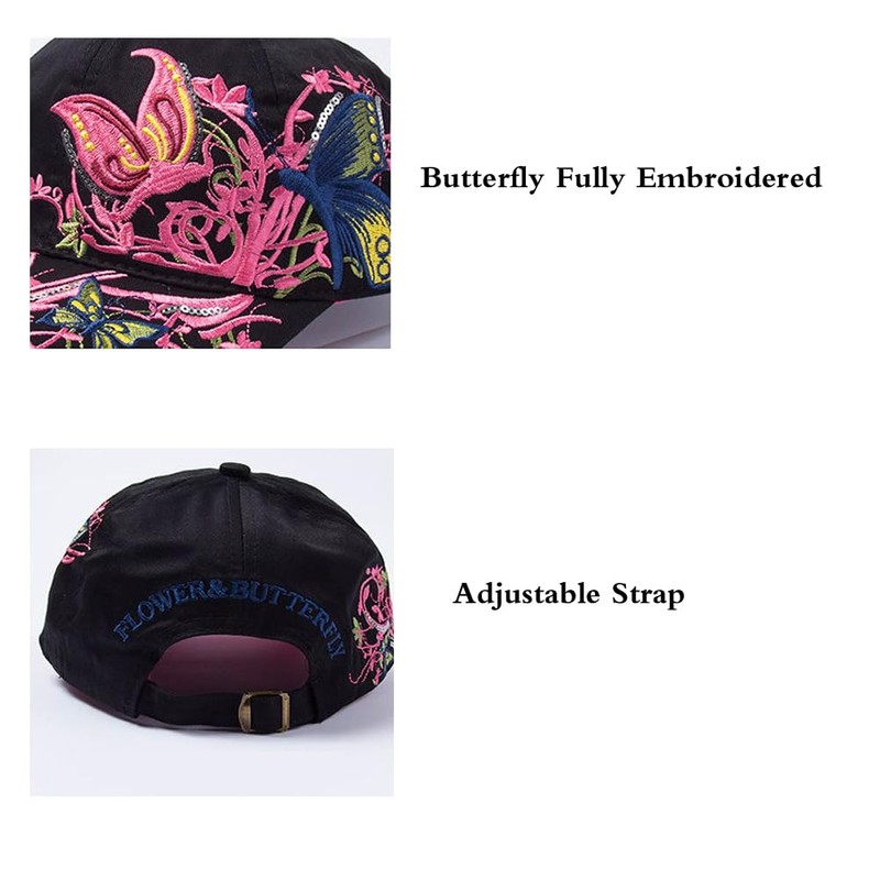 PACDE Butterfly Full Embroidered Women Baseball Cap Fashion Sequins Adjustable