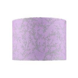 Contemporary Soft Lilac Cotton Fabric 10" Lampshade with Silver Foil Floral Decoration Suitable for Table or Ceiling Usage | 25cm Diameter | 60w Maximum by Happy Homewares