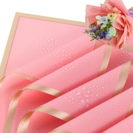 YIDATIKER 20 sheet Flower Wrapping Paper,waterproof floral wrapping paper for bouquets,DIY Florist Supplies Packaging Paper with satin ribbon for Wedding,Birthday,Valentine's Day（Rose Pink