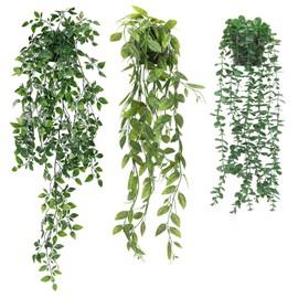 Artigreen Artificial Hanging Plant Potted Greenery Decor，Look Real Artificial Hanging Plants，Fake Ivy Plant Vine Plastic Plant for Home Office Bedroom Apartment Decor（3Pack）