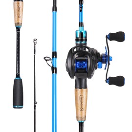 Sougayilang Fishing Rod and Reel Combo, Medium Heavy Fishing Pole with Baitcasting Reel Combo, 2-Piece Baitcaster Combo-Blue-6.9ft and Right Handle Reel