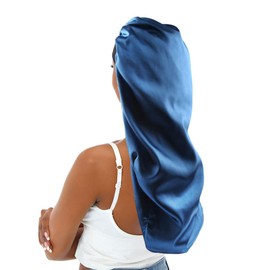 sent hair Extra Large Satin Bonnet Sleep Cap for Women, Double Layer Silky Hair Bonnet with Tie Band for Braids/Curly/Long Hair - Royal Blue