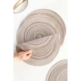 Floroom 15 Inch Round Braided Placemats Set of 6, Washable Heat Resistant Cotton Polyester Circle Place Mats for Kitchen Dining Table - Rainbow Gray