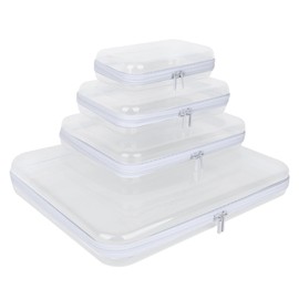 Owfeel Zippered Transparent Cases, 4 PCS Portable Double Zipper Hard Bag, Clear Hard Shell Zipper Pouches Makeup Case for Toy Storage, Cosmetic Storage, Pencil Cases