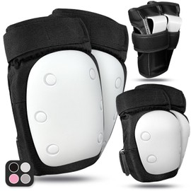 LeapBeast Inline Pads for Adults and Teenagers, for Inline Skates, Skateboard, 6-in-1 Protective Equipment for Inline Skating, with Knee Pads, Elbow Pads and Hand Pads (White, S)