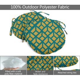 Vargottam Indoor/Outdoor Round Bistro Chair Cushions Block Print 15-Inch Bistro Chair Pads Waterproof Seat Chair Cushion For Home/Office- Set Of 2 (Yellow)