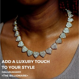 Halukakah 414/966pcs Bundled Diamond Necklace for Men and Women - 18K Real Gold/Platinum Plated - Exquisite 3D Heart Shape - Available in Bracelet and Necklace Sizes - Gift Boxed, Metal, No Gemstone