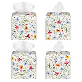 DXTKWL Tissue Box Cover Colorful Wildflower Floral Square PU Leather Tissue Box Holder for Car Bathroom Bedroom Desk Tabletop Decor