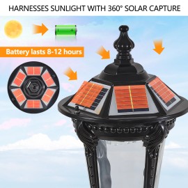 Outdoor Waterproof 3000/6000K LED Lighting Cast Aluminum Solar Post Light for Garden PatioBattery Capacity: 2000mah, Shade Color: Black, Lamp Power(W): 2.4