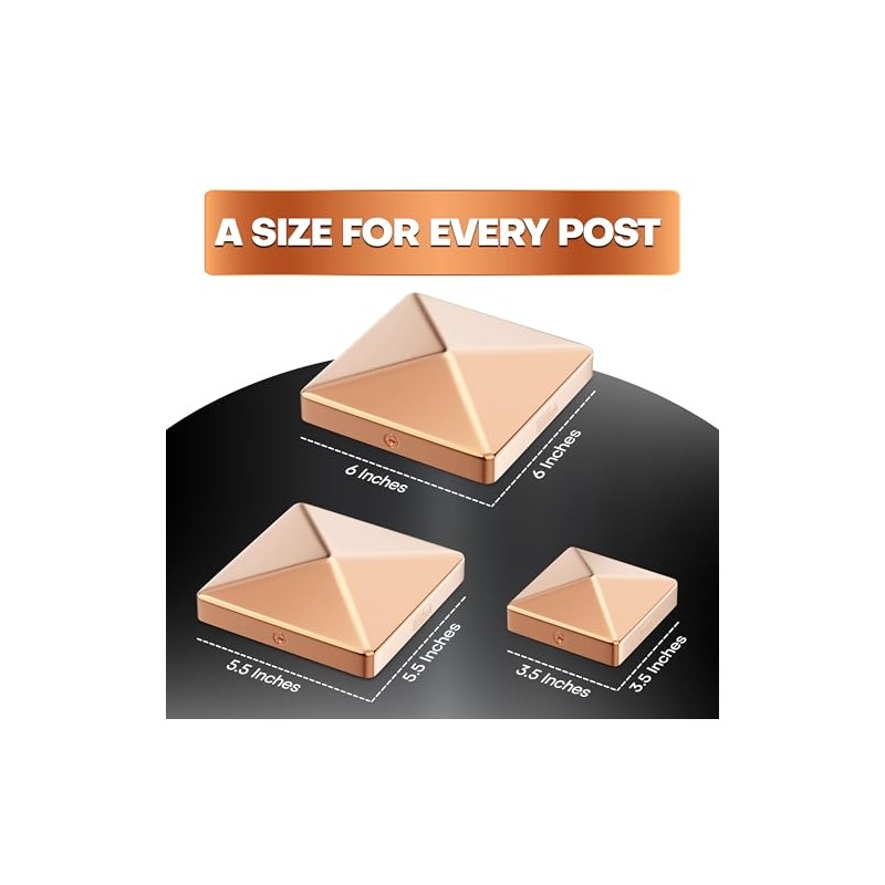 Solid Copper Pyramid Post Cap for 4x4 Wood Posts (3.5"