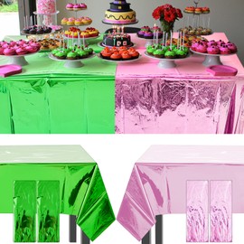 Oudain 4 pcs Pink and Green Party Decoration Witch Party Favor Tablecloth 54" x 108" Holographic Iridescent Plastic Table Cloth Glitter Laser Table Cover Decor Witch Princess Theme Birthday Supplies