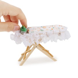 Dollhouse Furniture 1:12 Scale Miniatures Accessories Ironing Board Set Wooden Furniture Model Miniature Room Artificial House Decor Life Scene Ornament (Orange)