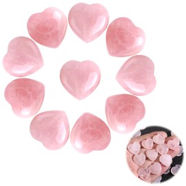 Pack of 10 Rose Quartz Heart Crystals Gemstones Gifts for Women - Rose Quartz Heart Crystal Stone Crystals Gemstones for Valentine's Day, Birthdays, Healing Crystal, Anxiety Relief