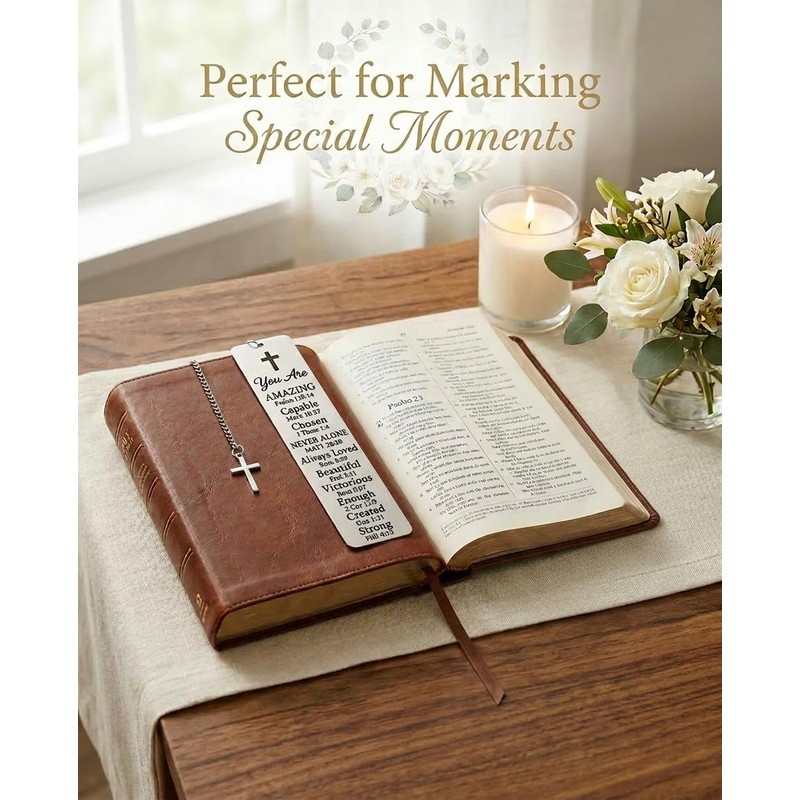 AWEZO 12 Pack Christian Bible Metal Bookmarks Cross Pendant Gifts