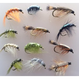 Fishing Flies SHRIMP and CRAWLING NYMPHS Twelve Pack size 8-12 UK Quality tied flies PACK#18