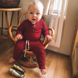 Trsenvrml Baby Boys Girls Clothes Set Newborn Long Sleeve Henley Romper Bodysuit ＋ Infant Pants Pyjamas Outfits (Red, 6-12M)