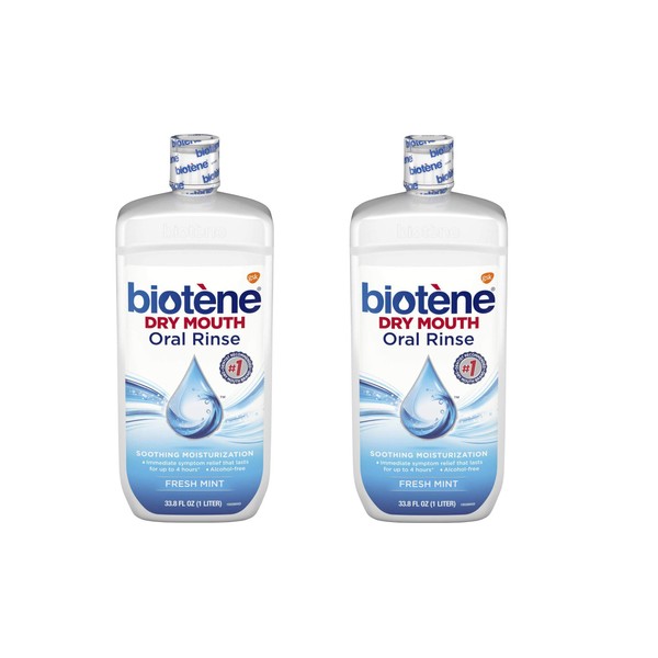 Biotene Fresh Mint Moisturizing Oral Rinse Mouthwash, Alcohol-Free, for Dry Mouth, 33.8OZ - Pack of 2
