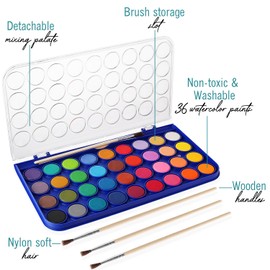 Watercolor Paint Set, 36 Colors of Washable Watercolor Paint Includes Watercolor Palette and 3 Paint Brushes. Great Water Color kids paint