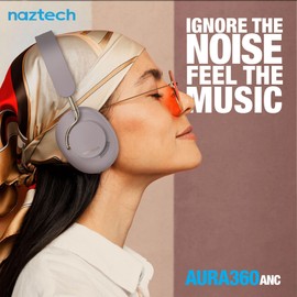 Naztech Aura 360 ANC Wireless Bluetooth Over-The-Ear Headphones with Adaptive Hybrid Active Noise Canceling, Titanium Drivers, Crystal Clear Hands-Free Calling, up to 30hrs of Battery Life (Moondust)
